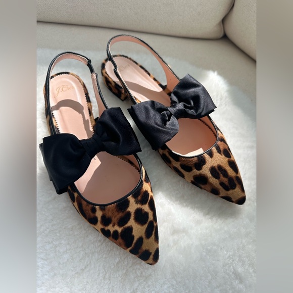 J. Crew Animal Print Slingback Flats with Large Black Bows, New, never worn! - Picture 3 of 13